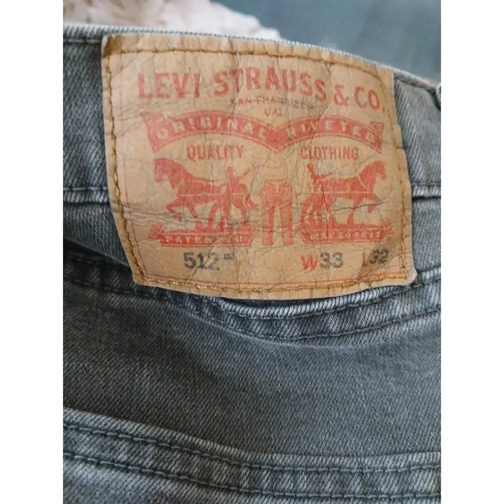 Levis 512 Jeans Mens 33x31 Black Denim Faded Slim Fit Tapered Leg Stretch Adult
